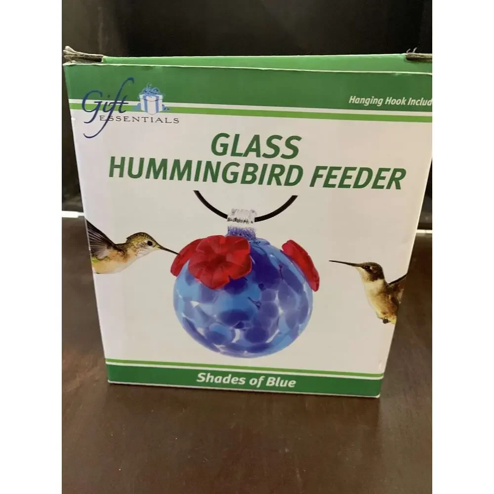 Stained Glass Hanging Hummingbird Feeder - Shades of Blue - New